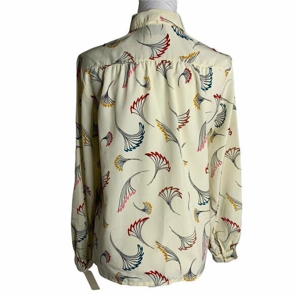 Vintage Floral Secretary Blouse M Cream Button Down Long Sleeve Triangle Scarf - Picture 5 of 9